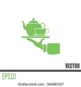 Teapot with cup in hand. Vector illustration