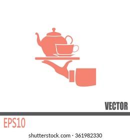 Teapot with cup in hand. Vector illustration