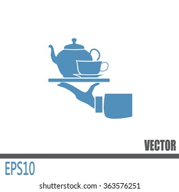 Teapot with cup in hand. Vector illustration