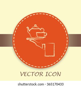 Teapot with cup in hand. Vector illustration