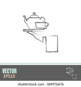 Teapot with cup in hand. Vector illustration