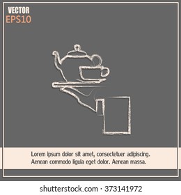 Teapot with cup in hand. Vector illustration