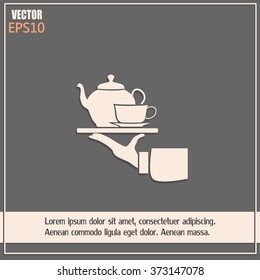 Teapot with cup in hand. Vector illustration