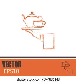 Teapot with cup in hand. Vector illustration