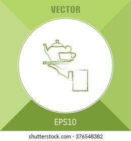 Teapot with cup in hand. Vector illustration