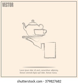 Teapot with cup in hand. Vector illustration