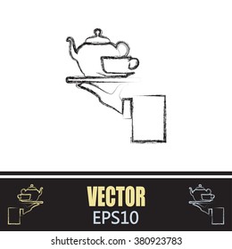 Teapot with cup in hand. Vector illustration