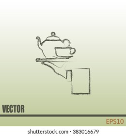 Teapot with cup in hand. Vector illustration
