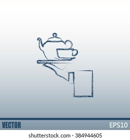 Teapot with cup in hand. Vector illustration