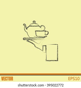 Teapot with cup in hand. Vector illustration