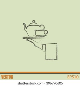 Teapot with cup in hand. Vector illustration