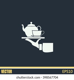 Teapot with cup in hand. Vector illustration