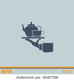 Teapot with cup in hand. Vector illustration