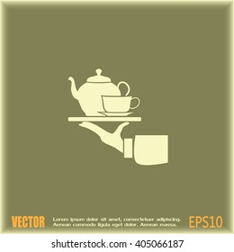 Teapot with cup in hand. Vector illustration