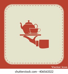 Teapot with cup in hand. Vector illustration