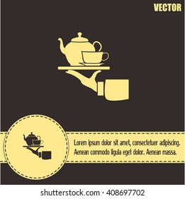 Teapot with cup in hand. Vector illustration