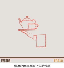 Teapot with cup in hand. Vector illustration