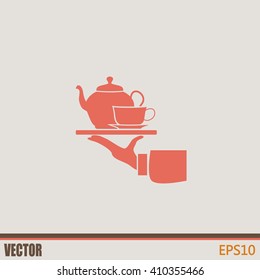 Teapot with cup in hand. Vector illustration