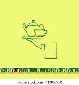 Teapot with cup in hand. Vector illustration