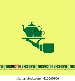 Teapot with cup in hand. Vector illustration