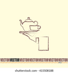 Teapot with cup in hand. Vector illustration