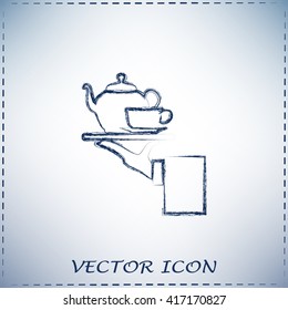 Teapot with cup in hand. Vector illustration
