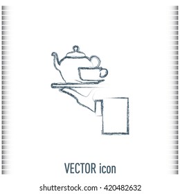 Teapot with cup in hand. Vector illustration