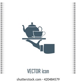 Teapot with cup in hand. Vector illustration