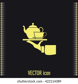 Teapot with cup in hand. Vector illustration
