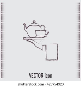 Teapot with cup in hand. Vector illustration