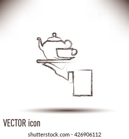 Teapot with cup in hand. Vector illustration