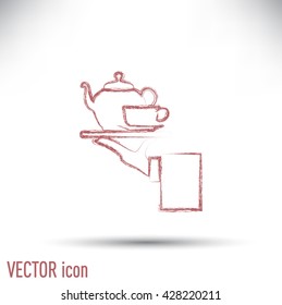 Teapot with cup in hand. Vector illustration