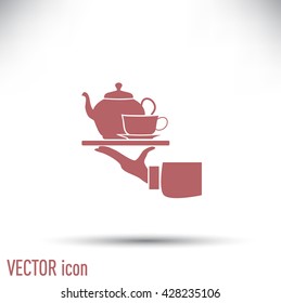Teapot with cup in hand. Vector illustration