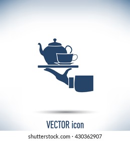 Teapot with cup in hand. Vector illustration