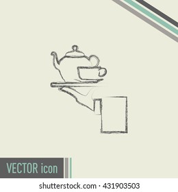 Teapot with cup in hand. Vector illustration
