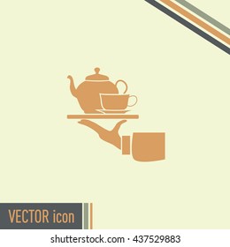 Teapot with cup in hand. Vector illustration