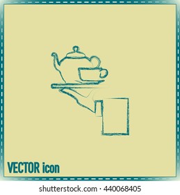 Teapot with cup in hand. Vector illustration
