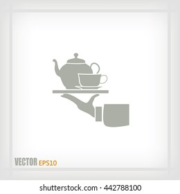 Teapot with cup in hand. Vector illustration