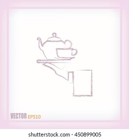 Teapot with cup in hand. Vector illustration