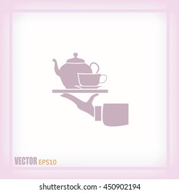 Teapot with cup in hand. Vector illustration