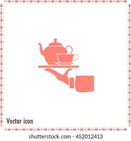 Teapot with cup in hand. Vector illustration