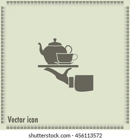 Teapot with cup in hand. Vector illustration