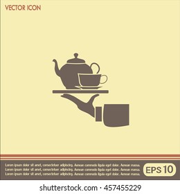 Teapot with cup in hand. Vector illustration