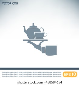 Teapot with cup in hand. Vector illustration
