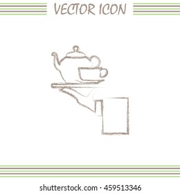 Teapot with cup in hand. Vector illustration