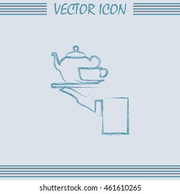 Teapot with cup in hand. Vector illustration
