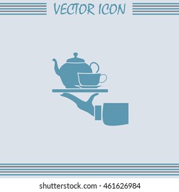 Teapot with cup in hand. Vector illustration