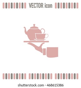 Teapot with cup in hand. Vector illustration