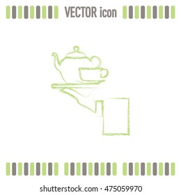 Teapot with cup in hand. Vector illustration