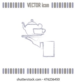 Teapot with cup in hand. Vector illustration